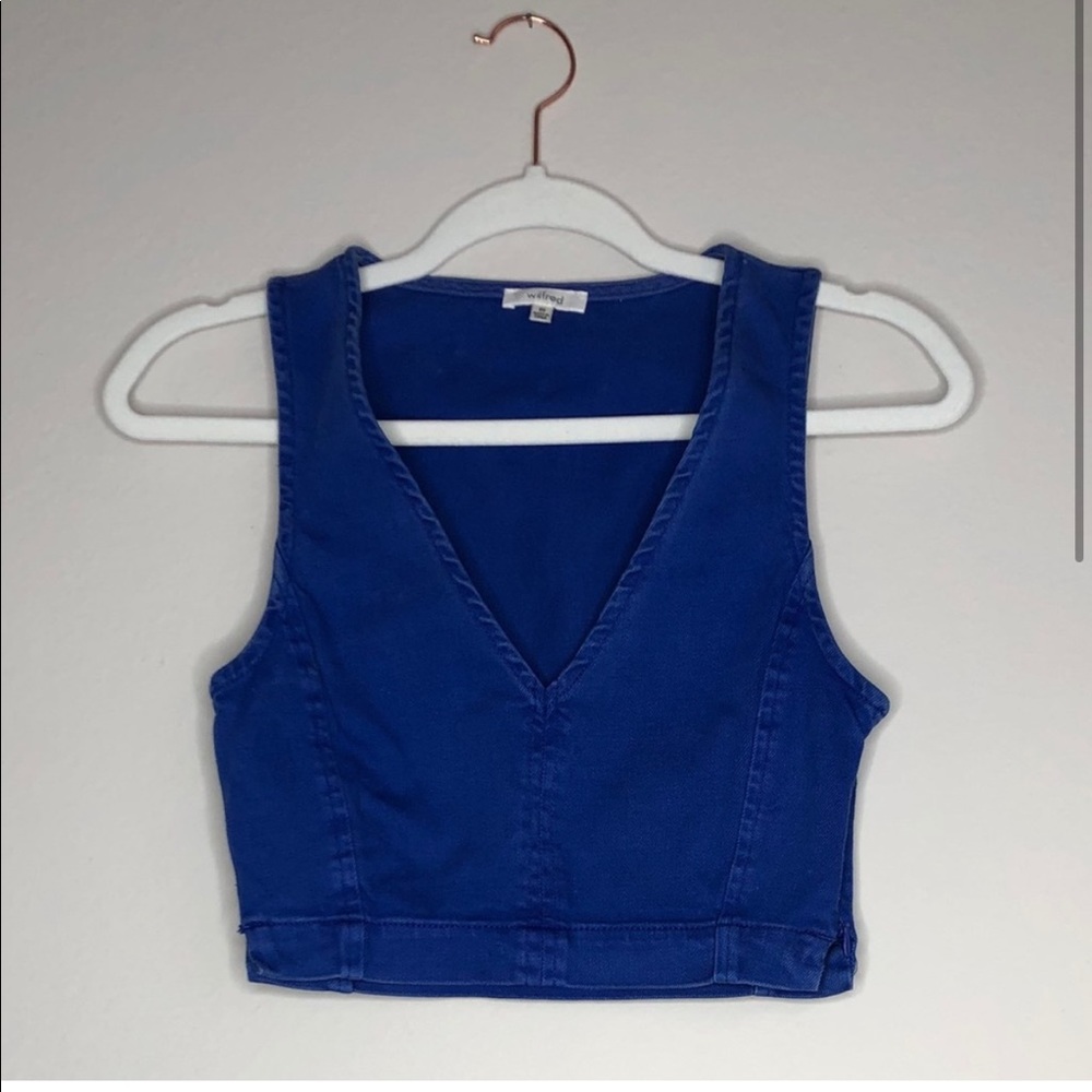 Wilfred Cobalt Deep V Denim Crop Top